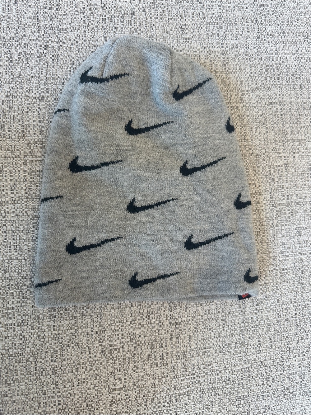 Nike Kids Grey Knit Beanie with Black Swoosh Accents